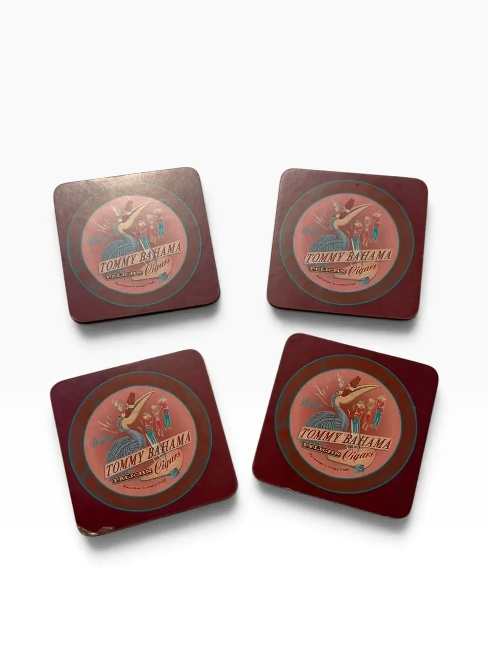 VTG Tommy Bahama Pelican Cigars Coasters Set Of 4 Cork Back